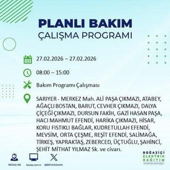 27 ŞUBAT İSTANBUL ELEKTRİK KESİNTİSİ İstanbulda 6-8 Saat Elektrik Kesintisi Yaşanacak BEDAŞ Duyurdu: İşte Etkilenecek İlçeler...
