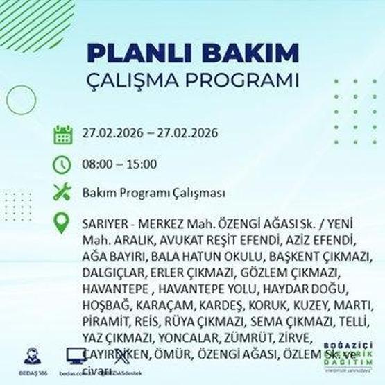 27 ŞUBAT İSTANBUL ELEKTRİK KESİNTİSİ İstanbulda 6-8 Saat Elektrik Kesintisi Yaşanacak BEDAŞ Duyurdu: İşte Etkilenecek İlçeler...
