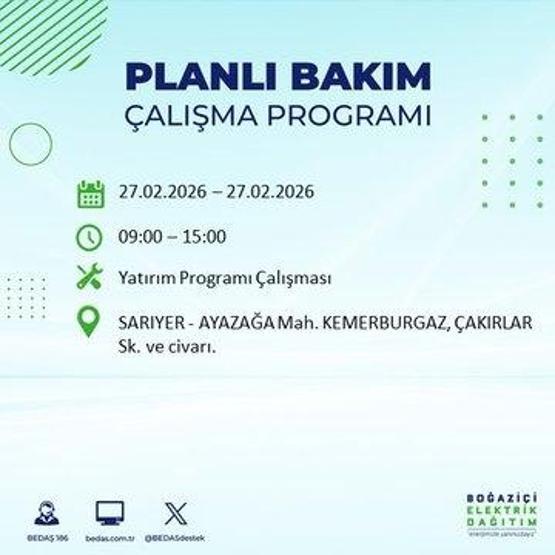 27 ŞUBAT İSTANBUL ELEKTRİK KESİNTİSİ İstanbulda 6-8 Saat Elektrik Kesintisi Yaşanacak BEDAŞ Duyurdu: İşte Etkilenecek İlçeler...