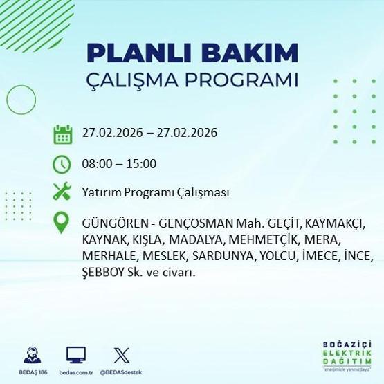 27 ŞUBAT İSTANBUL ELEKTRİK KESİNTİSİ İstanbulda 6-8 Saat Elektrik Kesintisi Yaşanacak BEDAŞ Duyurdu: İşte Etkilenecek İlçeler...