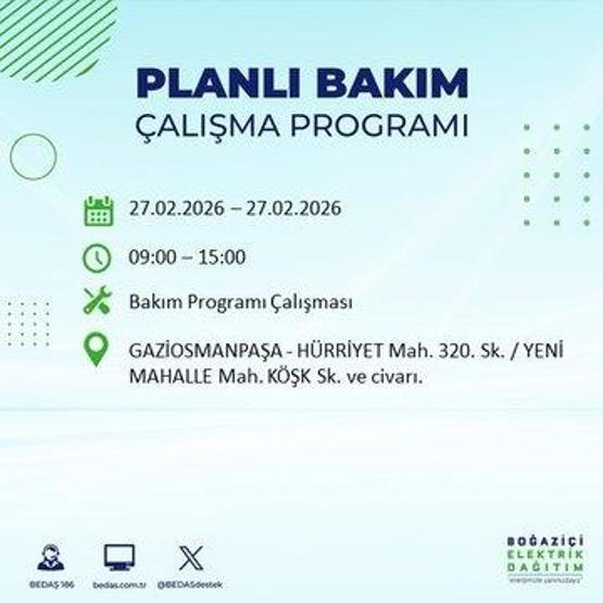 27 ŞUBAT İSTANBUL ELEKTRİK KESİNTİSİ İstanbulda 6-8 Saat Elektrik Kesintisi Yaşanacak BEDAŞ Duyurdu: İşte Etkilenecek İlçeler...