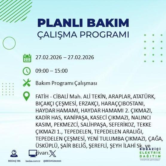 27 ŞUBAT İSTANBUL ELEKTRİK KESİNTİSİ İstanbulda 6-8 Saat Elektrik Kesintisi Yaşanacak BEDAŞ Duyurdu: İşte Etkilenecek İlçeler...