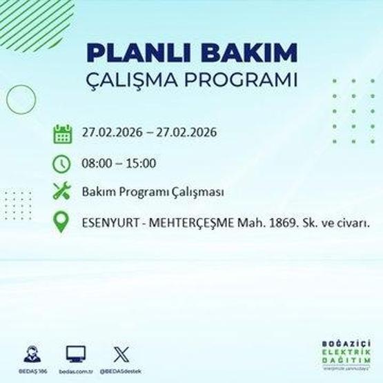 27 ŞUBAT İSTANBUL ELEKTRİK KESİNTİSİ İstanbulda 6-8 Saat Elektrik Kesintisi Yaşanacak BEDAŞ Duyurdu: İşte Etkilenecek İlçeler...