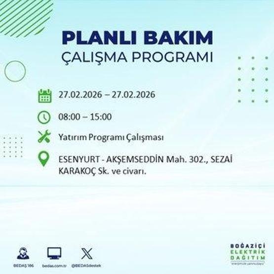 27 ŞUBAT İSTANBUL ELEKTRİK KESİNTİSİ İstanbulda 6-8 Saat Elektrik Kesintisi Yaşanacak BEDAŞ Duyurdu: İşte Etkilenecek İlçeler...