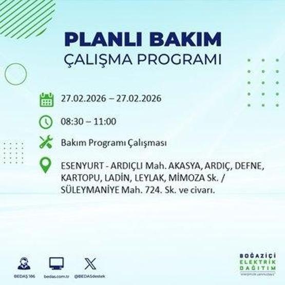 27 ŞUBAT İSTANBUL ELEKTRİK KESİNTİSİ İstanbulda 6-8 Saat Elektrik Kesintisi Yaşanacak BEDAŞ Duyurdu: İşte Etkilenecek İlçeler...