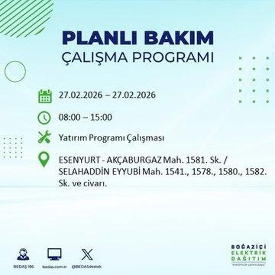 27 ŞUBAT İSTANBUL ELEKTRİK KESİNTİSİ İstanbulda 6-8 Saat Elektrik Kesintisi Yaşanacak BEDAŞ Duyurdu: İşte Etkilenecek İlçeler...
