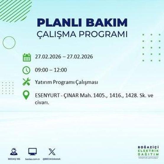 27 ŞUBAT İSTANBUL ELEKTRİK KESİNTİSİ İstanbulda 6-8 Saat Elektrik Kesintisi Yaşanacak BEDAŞ Duyurdu: İşte Etkilenecek İlçeler...