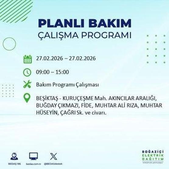 27 ŞUBAT İSTANBUL ELEKTRİK KESİNTİSİ İstanbulda 6-8 Saat Elektrik Kesintisi Yaşanacak BEDAŞ Duyurdu: İşte Etkilenecek İlçeler...