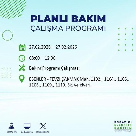 27 ŞUBAT İSTANBUL ELEKTRİK KESİNTİSİ İstanbulda 6-8 Saat Elektrik Kesintisi Yaşanacak BEDAŞ Duyurdu: İşte Etkilenecek İlçeler...