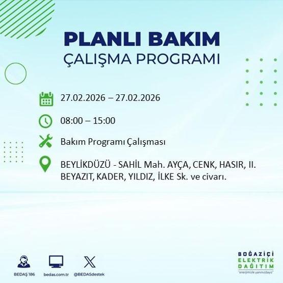 27 ŞUBAT İSTANBUL ELEKTRİK KESİNTİSİ İstanbulda 6-8 Saat Elektrik Kesintisi Yaşanacak BEDAŞ Duyurdu: İşte Etkilenecek İlçeler...