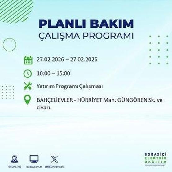 27 ŞUBAT İSTANBUL ELEKTRİK KESİNTİSİ İstanbulda 6-8 Saat Elektrik Kesintisi Yaşanacak BEDAŞ Duyurdu: İşte Etkilenecek İlçeler...