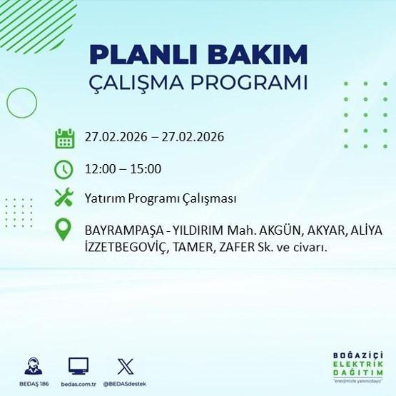 27 ŞUBAT İSTANBUL ELEKTRİK KESİNTİSİ İstanbulda 6-8 Saat Elektrik Kesintisi Yaşanacak BEDAŞ Duyurdu: İşte Etkilenecek İlçeler...