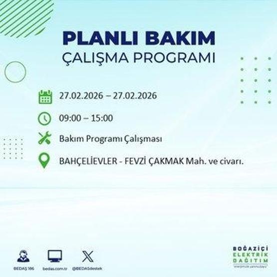 27 ŞUBAT İSTANBUL ELEKTRİK KESİNTİSİ İstanbulda 6-8 Saat Elektrik Kesintisi Yaşanacak BEDAŞ Duyurdu: İşte Etkilenecek İlçeler...