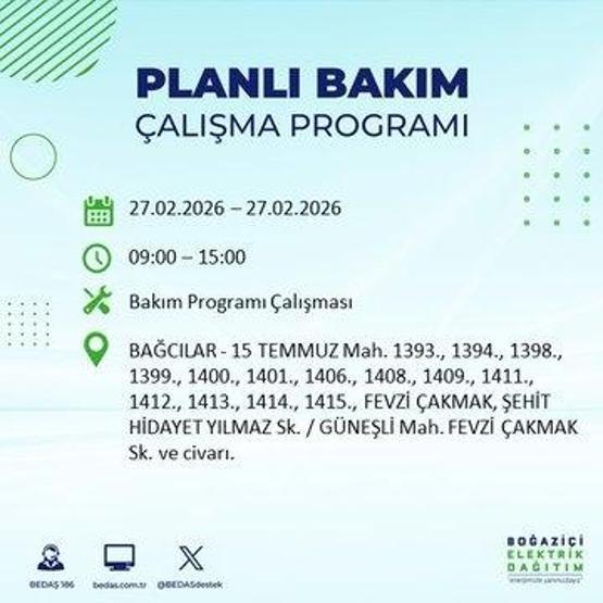 27 ŞUBAT İSTANBUL ELEKTRİK KESİNTİSİ İstanbulda 6-8 Saat Elektrik Kesintisi Yaşanacak BEDAŞ Duyurdu: İşte Etkilenecek İlçeler...