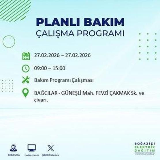 27 ŞUBAT İSTANBUL ELEKTRİK KESİNTİSİ İstanbulda 6-8 Saat Elektrik Kesintisi Yaşanacak BEDAŞ Duyurdu: İşte Etkilenecek İlçeler...