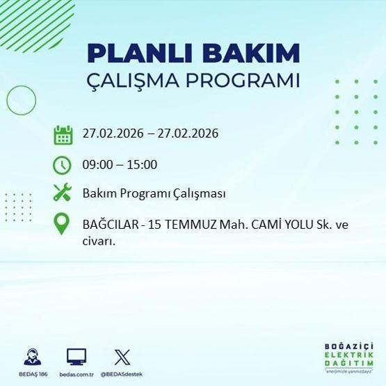 27 ŞUBAT İSTANBUL ELEKTRİK KESİNTİSİ İstanbulda 6-8 Saat Elektrik Kesintisi Yaşanacak BEDAŞ Duyurdu: İşte Etkilenecek İlçeler...