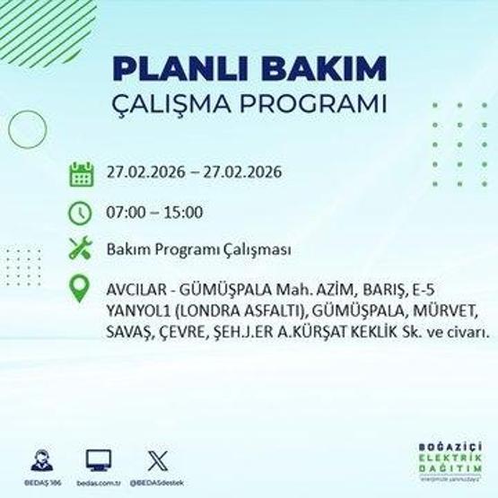 27 ŞUBAT İSTANBUL ELEKTRİK KESİNTİSİ İstanbulda 6-8 Saat Elektrik Kesintisi Yaşanacak BEDAŞ Duyurdu: İşte Etkilenecek İlçeler...
