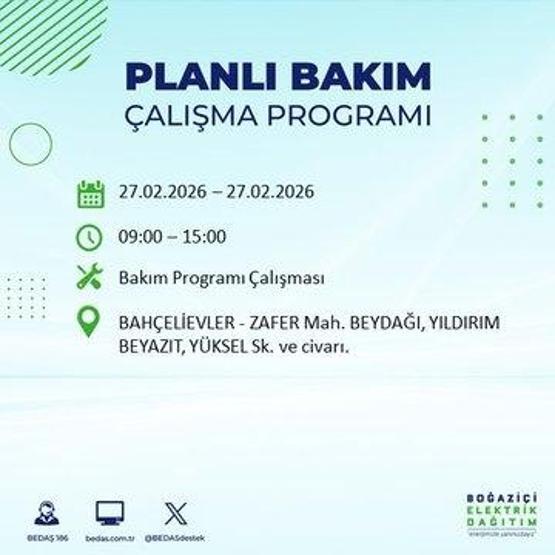 27 ŞUBAT İSTANBUL ELEKTRİK KESİNTİSİ İstanbulda 6-8 Saat Elektrik Kesintisi Yaşanacak BEDAŞ Duyurdu: İşte Etkilenecek İlçeler...