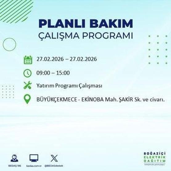 27 ŞUBAT İSTANBUL ELEKTRİK KESİNTİSİ İstanbulda 6-8 Saat Elektrik Kesintisi Yaşanacak BEDAŞ Duyurdu: İşte Etkilenecek İlçeler...