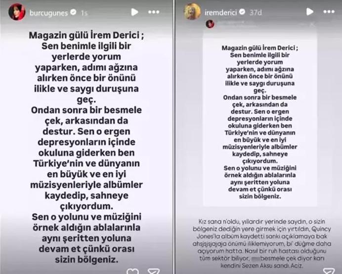 Müzik Dünyasını Ayağa Kaldıran Tartışma Büyüyor Burcu Güneşin Sözleri İrem Dericiyi Kızdırdı Jet Yanıt: Git Önce Tedavi Ol, Masraflarını Karşılarım