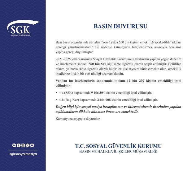 650 bin kişinin emekliliği iptal edildiği iddia edilmişti SGK gerçek rakamları açıkladı...