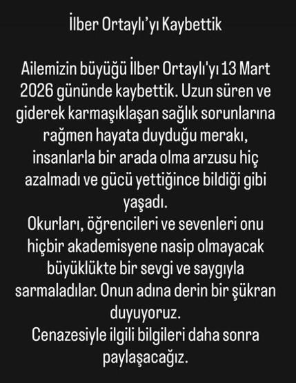 Ünlü isimlerden İlber Ortaylıya veda Aralarında kimler yok ki: Gülben Ergen, Demet Akalın, Sinan Akçıl... NUR İÇİNDE YATSIN