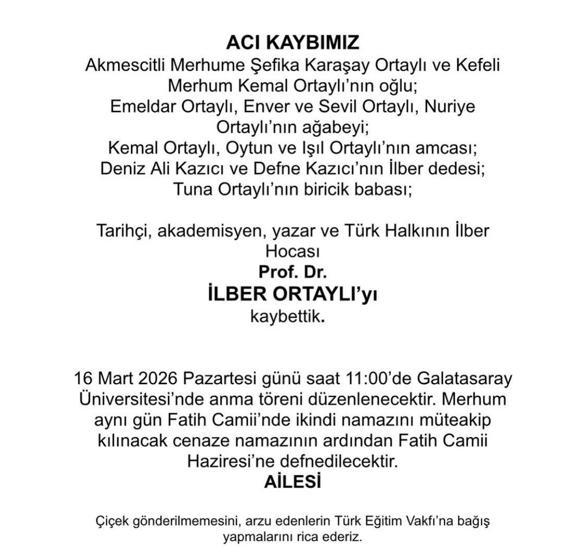 Ünlü isimlerden İlber Ortaylıya veda Aralarında kimler yok ki: Gülben Ergen, Demet Akalın, Sinan Akçıl... NUR İÇİNDE YATSIN