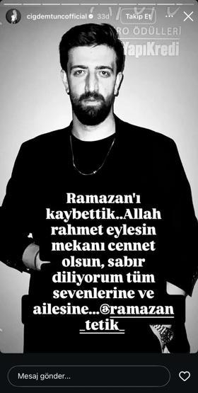 EŞREF RÜYANIN YILDIZI RAMAZAN TETİK HAYATINI KAYBETTİ Çiğdem Tunç acı haberi Allah rahmet eylesin diyerek duyurdu