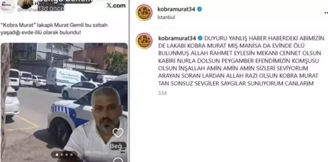 Kobra Murat öldü mü İddialara yanıt geldi Gerçek çok başka çıktı