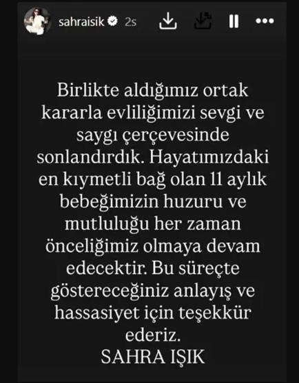 Sahra Işık Boşandığını Duyurdu
