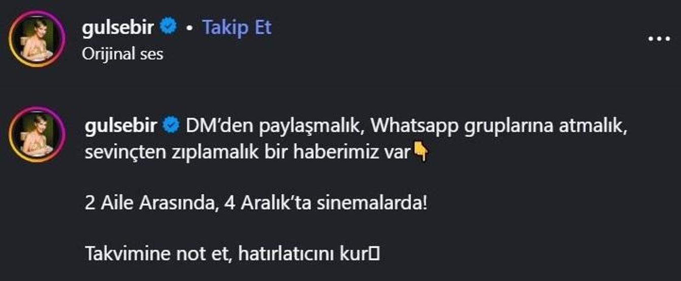 2 Aile Arasında ne zaman Gülse Birsel duyurdu İşte vizyon tarihi...