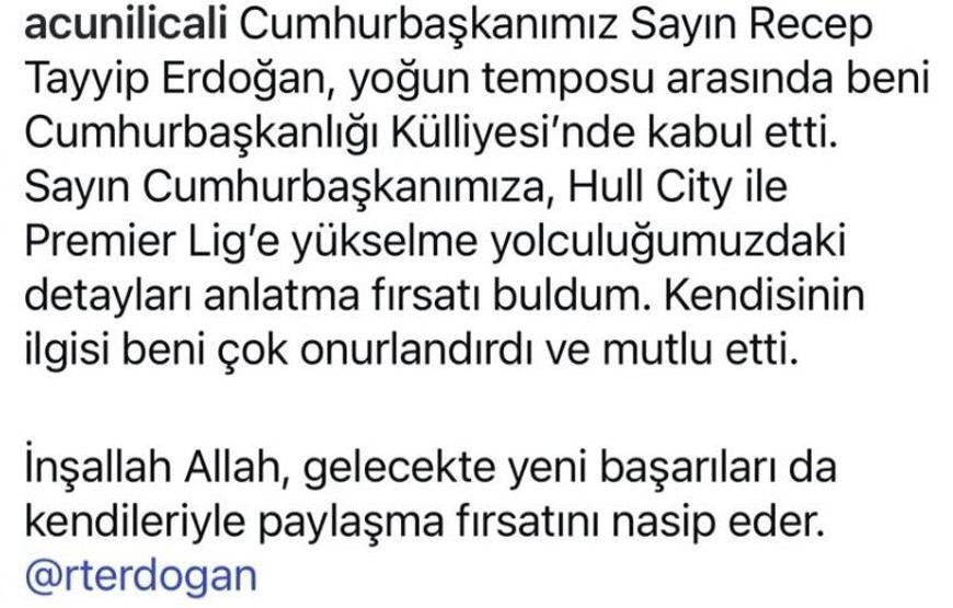 Acun Ilıcalıdan Cumhurbaşkanı Erdoğana ‘Hull City’ forması Beni çok onurlandırdı ve mutlu etti