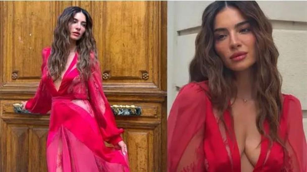 Melisa Aslı Pamuktan Paris Moda Haftasına damga vuran pozlar Kırmızı kombini çok konuşuldu