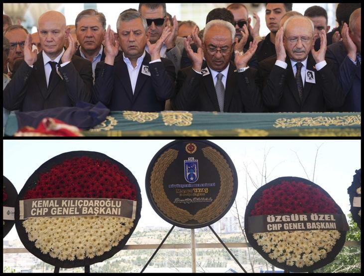 1 PARTİ, 2 GENEL BAŞKAN: Cenaze töreninde yan yana konulan çelenkler dikkat çekti