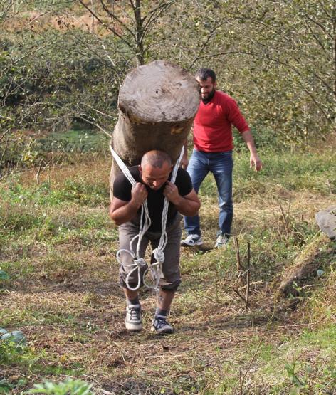 203 kiloluk kütüğü sırtında taşıdı