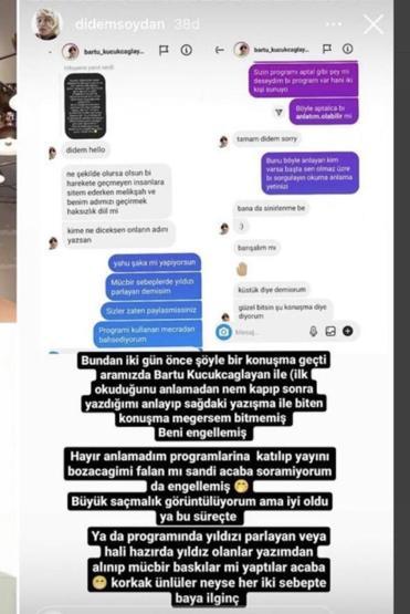 Bartu Küçükçağlayan, Didem Soydanı engelledi Didem Soydan o mesajları ifşa etti