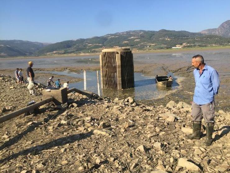 Suyun tahliye edildiği barajdan balık ölülerini sepetlerle topladılar