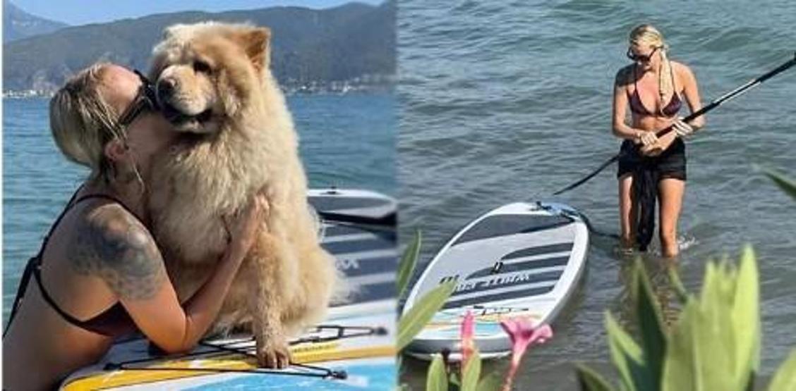 Didem Soydan, köpeği Köpük ile sörf yaptı