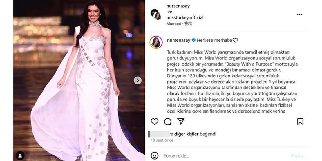 Dereceye girememişti Türkiyenin Miss World temsilcisi Nursena Saydan eleştirilere yanıt