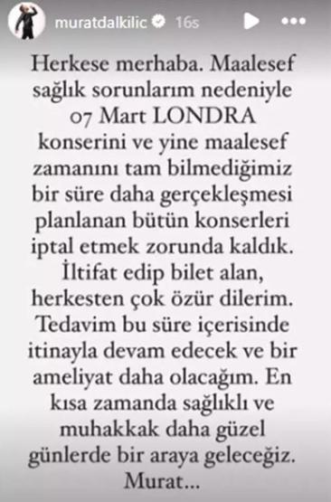 Murat Dalkılıç dokuzuncu kez ameliyat oldu