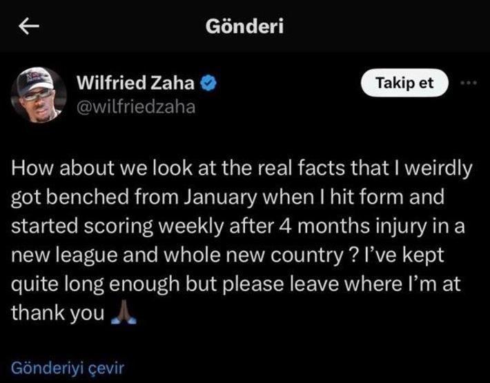 Galatasarayda Icardiden sonra Zahanın paylaşımı dikkat çekti Ayrılıyor mu