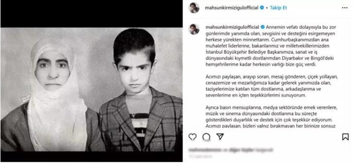 Mahsun Kırmızıgülden duygulandıran mesaj HERKESE YÜREKTEN MİNNETTARIM