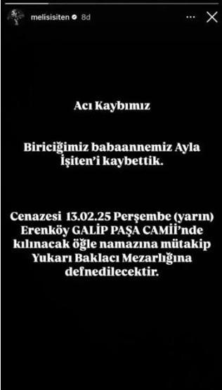 Melis İşiten acı haberi Instagram hesabından paylaştı
