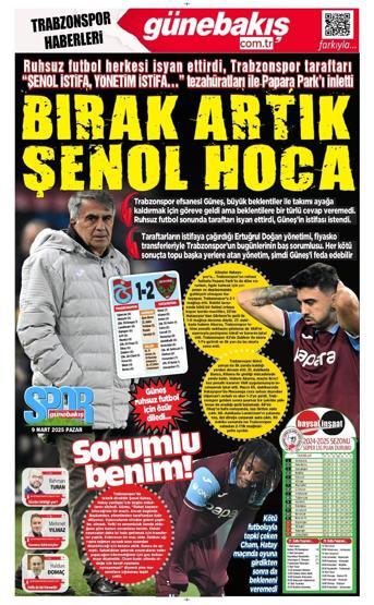 Trabzonspor evindeki mağlubiyete üzülüyor Yerel basın, Şenol Güneşe tepki gösterdi...