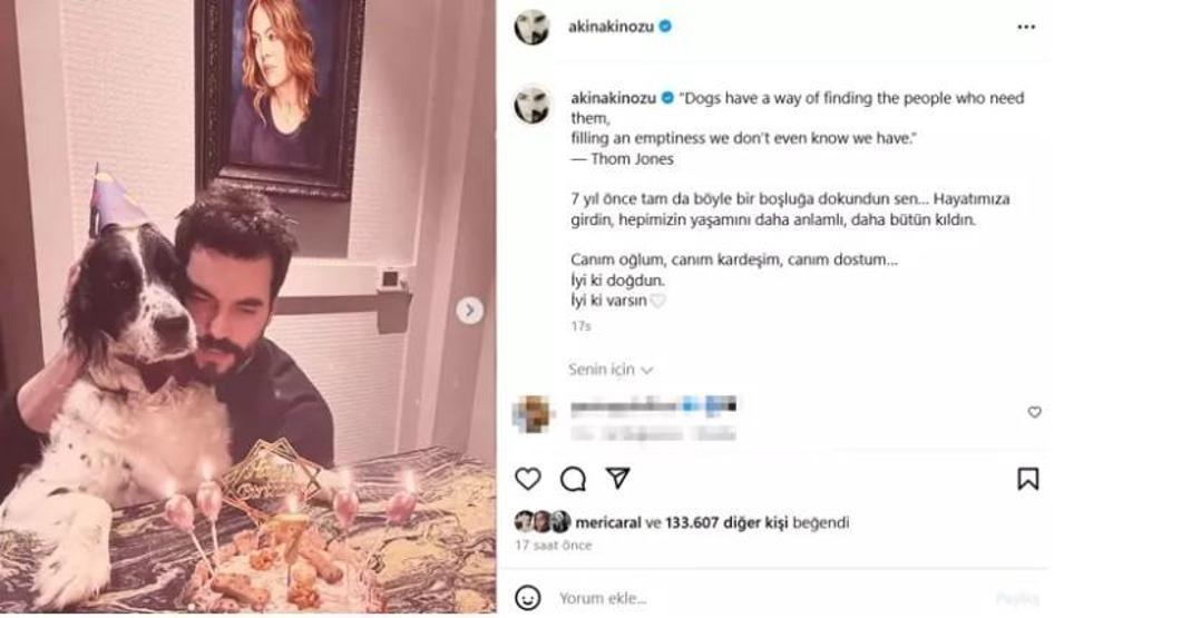 Akın Akınözü köpeğinin doğum gününü kutladı