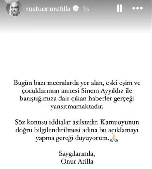 Rüştü Onur Atillanın, Boşandığı Eşine Döndüğünü İddia Edilmişti İşte ilk açıklama