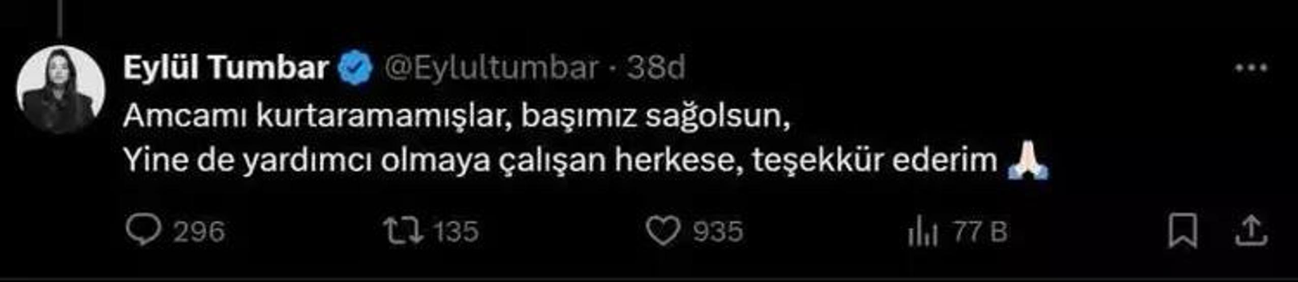 Oyuncu Eylül Tumbar Balıkesirdeki Depremde Amcasını Kaybetti Yardım Çağrısında Bulunmuştu