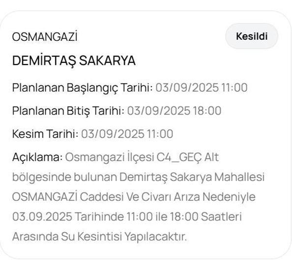 BUSKİ BURSA SU KESİNTİSİ: Bursada Sular Ne Zaman Gelecek 3 Eylül Bursa Su Kesintisi Ne Zaman Bitecek