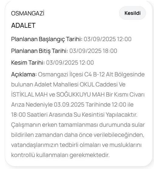 BUSKİ BURSA SU KESİNTİSİ: Bursada Sular Ne Zaman Gelecek 3 Eylül Bursa Su Kesintisi Ne Zaman Bitecek