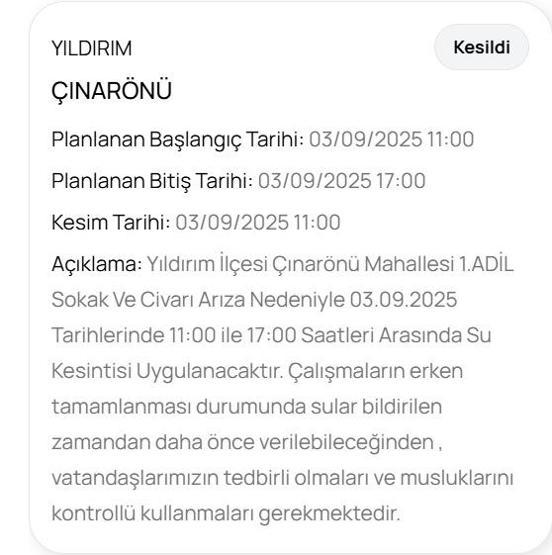 BUSKİ BURSA SU KESİNTİSİ: Bursada Sular Ne Zaman Gelecek 3 Eylül Bursa Su Kesintisi Ne Zaman Bitecek